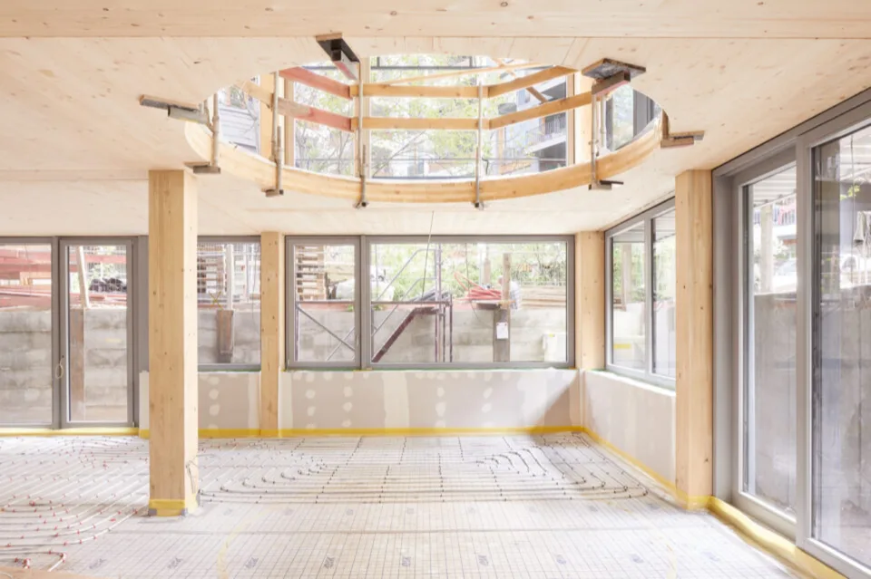 Interior — circular wooden skylight
